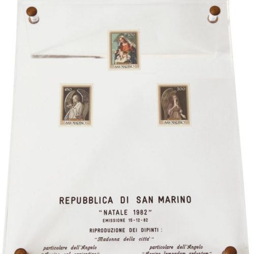 Francobolli della Repubblica di San Marino da opere di Gregorio Sciltian, 1982.